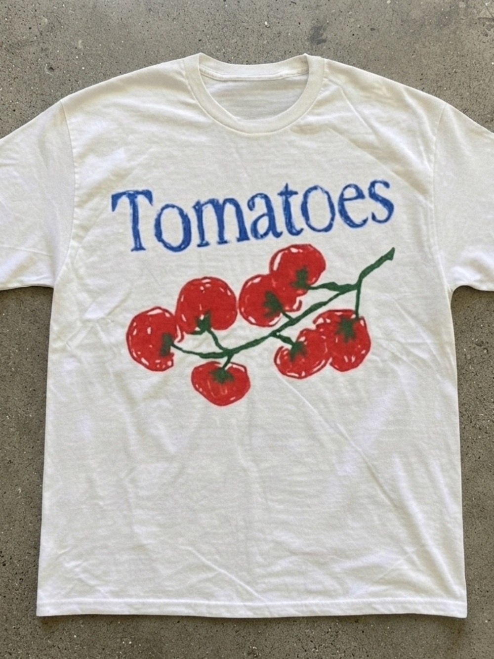 Gildan White Short Sleeve Tee with Red Tomato Branch and 'Tomatoes' Text